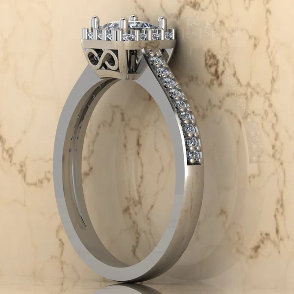 Princess Moissanite Halo Diamond Vintage Engagement Ring, Moissanite Wedding Ring, Silver Moissanite Diamond Women Ring, Proposal Gold Ring For Her