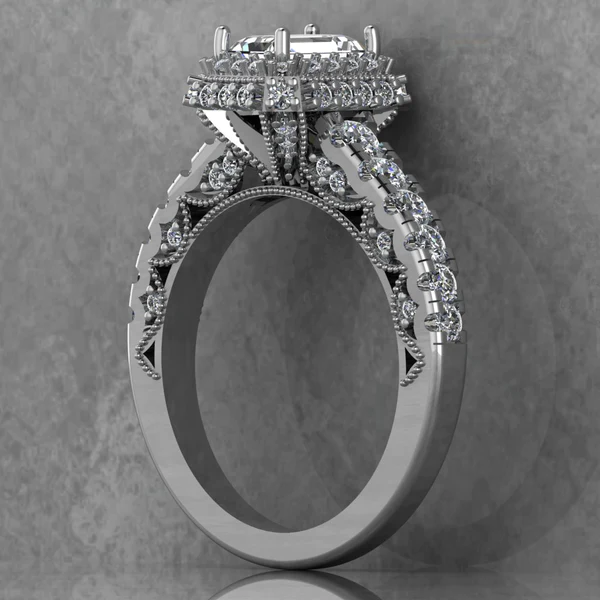 02_99fdda5d-c437-4507-b31f-1b26d5da2e69_600x600 Emerald Cut Moissanite Halo Diamond Vintage Engagement Ring, Moissanite Wedding Ring, Silver Moissanite Diamond Women Ring, Proposal Gold Ring For Her