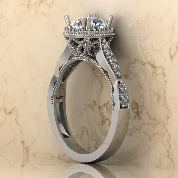 Round Moissanite Halo Diamond Vintage Engagement Ring, Moissanite Wedding Ring, Silver Moissanite Diamond Women Ring, Proposal Gold Ring For Her