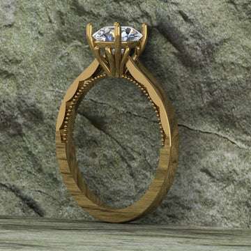 Round Cut Moissanite Solitaire Diamond Vintage Engagement Ring, Moissanite Wedding Ring, Silver Moissanite Diamond Women Ring, Proposal Gold Ring For Her