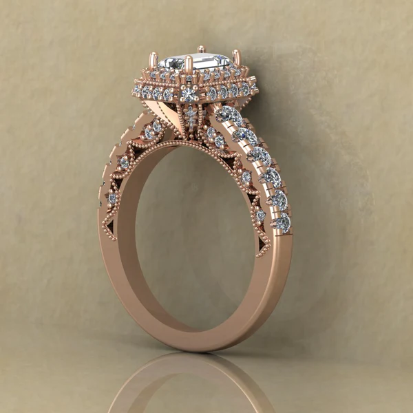 Emerald Cut Moissanite Halo Diamond Vintage Engagement Ring, Moissanite Wedding Ring, Silver Moissanite Diamond Women Ring, Proposal Gold Ring For Her