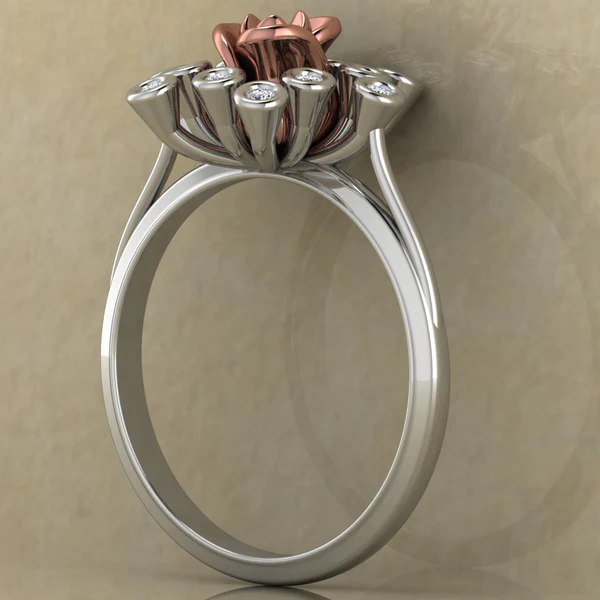 Round Moissanite Diamond Rose Shape Engagement Ring, Moissanite Diamond Engagement Ring, Sterling Silver Wedding Ring For Bridal, Solid Gold Anniversary Ring Gift For Her