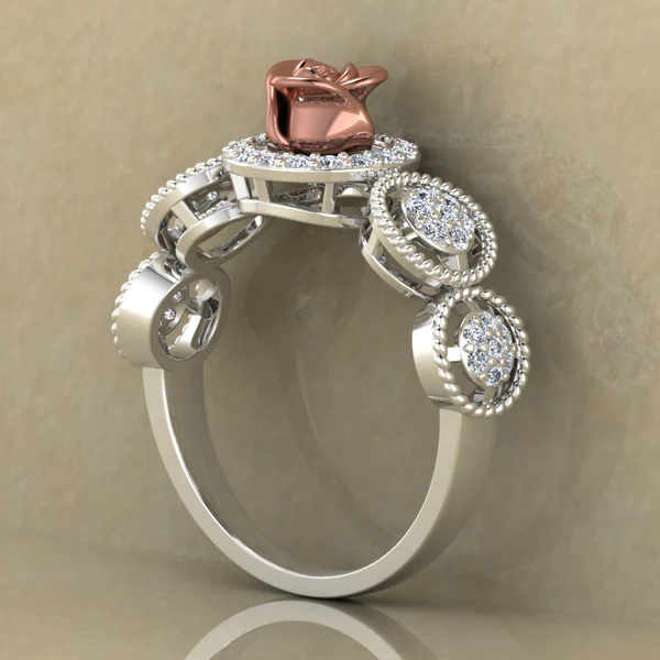 Round Moissanite Diamond Rose Shape Engagement Ring, Moissanite Diamond Engagement Ring, Sterling Silver Wedding Ring For Bridal, Solid Gold Anniversary Ring Gift For Her