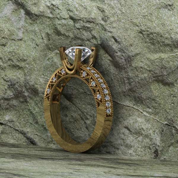 Round Cut Moissanite Solitaire Diamond Vintage Engagement Ring, Moissanite Wedding Ring, Silver Moissanite Diamond Women Ring, Proposal Gold Ring For Her