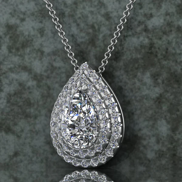 Pear & Round Diamond Sterling Silver Solitaire Women Pendant, Moissanite Diamond Pendant, Moissanite Women Pendant, Anniversary Gift Pendant, Engagement Gift Women Pendant