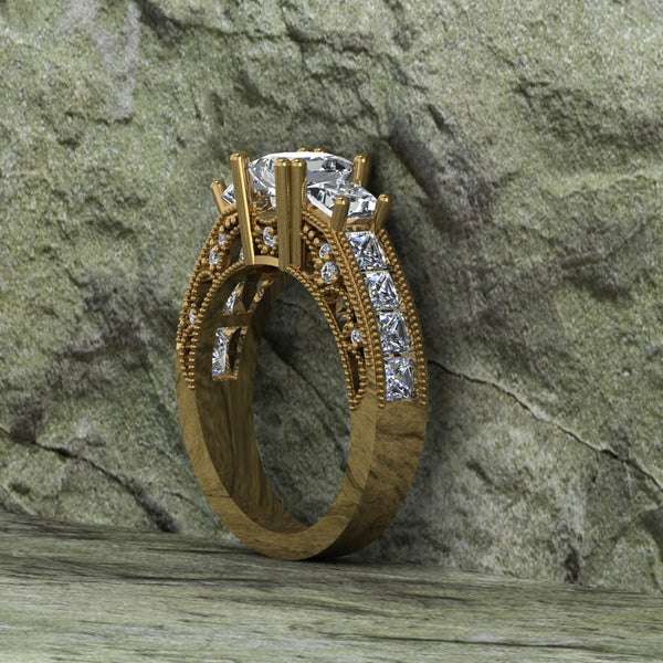 Princess Cut Moissanite Solitaire 3 Stone Diamond Vintage Engagement Ring, Moissanite Wedding Ring, Silver Moissanite Diamond Women Ring, Proposal Gold Ring For Her