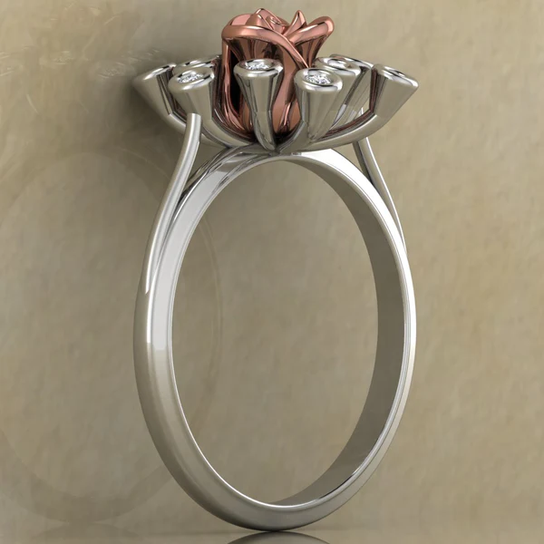 Round Moissanite Diamond Rose Shape Engagement Ring, Moissanite Diamond Engagement Ring, Sterling Silver Wedding Ring For Bridal, Solid Gold Anniversary Ring Gift For Her