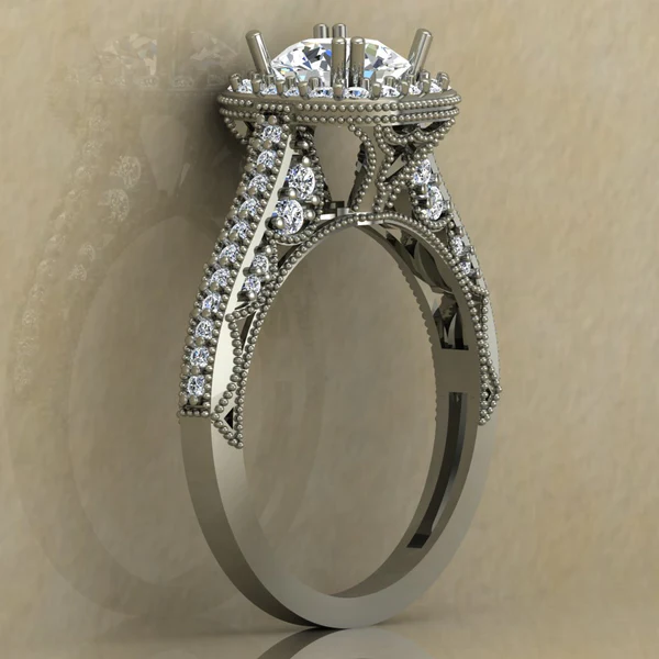 Round Cut Moissanite Halo Diamond Vintage Engagement Ring, Moissanite Wedding Ring, Silver Moissanite Diamond Women Ring, Proposal Gold Ring For Her