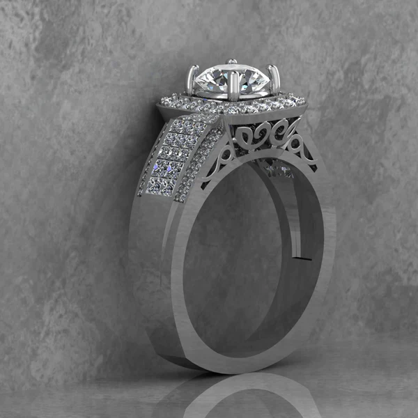 Round Moissanite Halo Diamond Vintage Engagement Ring, Moissanite Wedding Ring, Silver Moissanite Diamond Women Ring, Proposal Gold Ring For Her