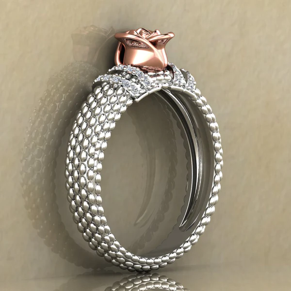 Round Moissanite Diamond Rose Shape Engagement Ring, Moissanite Diamond Engagement Ring, Sterling Silver Wedding Ring For Bridal, Solid Gold Anniversary Ring Gift For Her