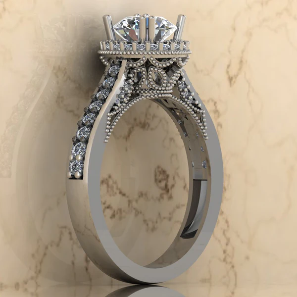 03_292977a8-e257-485d-b73e-119f290728c4_600x600 Round Moissanite Halo Diamond Vintage Engagement Ring, Moissanite Wedding Ring, Silver Moissanite Diamond Women Ring, Proposal Gold Ring For Her