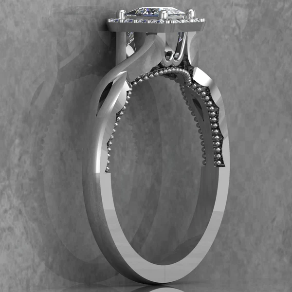 Princess Cut Moissanite Halo Diamond Vintage Engagement Ring, Moissanite Wedding Ring, Silver Moissanite Diamond Women Ring, Proposal Gold Ring For Her