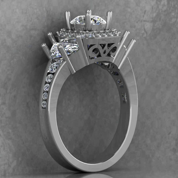 Round & Pear Moissanite Halo Diamond Vintage Engagement Ring, Moissanite Wedding Ring, Silver Moissanite Diamond Women Ring, Proposal Gold Ring For Her