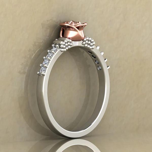 Round Moissanite Diamond Rose Shape Engagement Ring, Moissanite Diamond Engagement Ring, Sterling Silver Wedding Ring For Bridal, Solid Gold Anniversary Ring Gift For Her