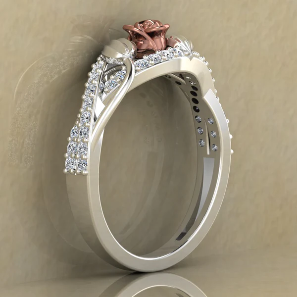 Round Moissanite Diamond Rose Shape Engagement Ring, Moissanite Diamond Engagement Ring, Sterling Silver Wedding Ring For Bridal, Solid Gold Anniversary Ring Gift For Her