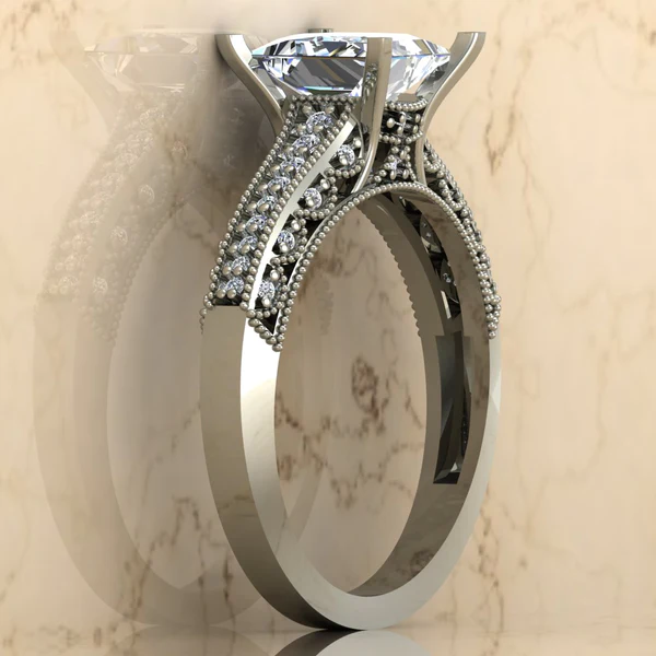 Princess Moissanite Solitaire Diamond Vintage Engagement Ring, Moissanite Wedding Ring, Silver Moissanite Diamond Women Ring, Proposal Gold Ring For Her