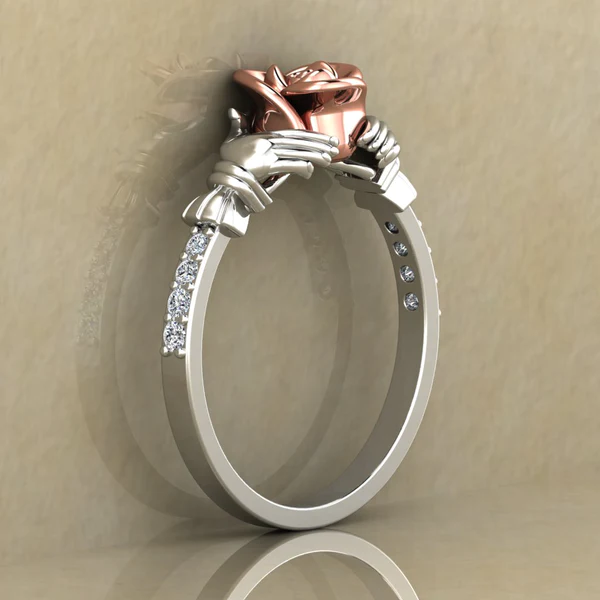 Round Moissanite Diamond Rose Shape Engagement Ring, Moissanite Diamond Engagement Ring, Sterling Silver Wedding Ring For Bridal, Solid Gold Anniversary Ring Gift For Her