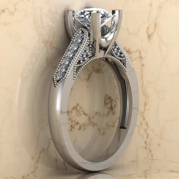 Round Moissanite Solitaire Diamond Vintage Engagement Ring, Moissanite Wedding Ring, Silver Moissanite Diamond Women Ring, Proposal Gold Ring For Her