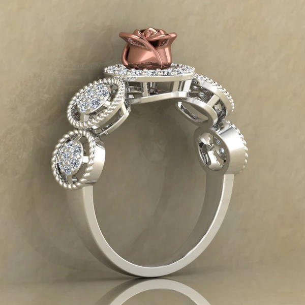 Round Moissanite Diamond Rose Shape Engagement Ring, Moissanite Diamond Engagement Ring, Sterling Silver Wedding Ring For Bridal, Solid Gold Anniversary Ring Gift For Her