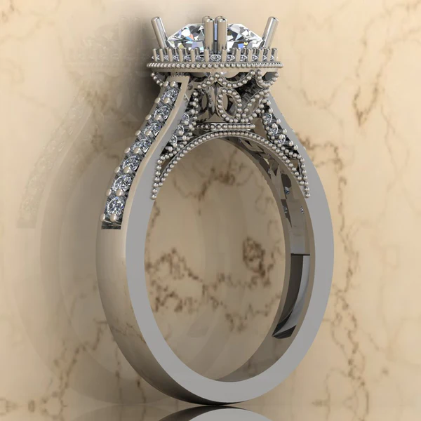 Round Moissanite Halo Diamond Vintage Engagement Ring, Moissanite Wedding Ring, Silver Moissanite Diamond Women Ring, Proposal Gold Ring For Her