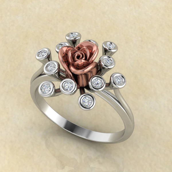 Round Moissanite Diamond Rose Shape Engagement Ring, Moissanite Diamond Engagement Ring, Sterling Silver Wedding Ring For Bridal, Solid Gold Anniversary Ring Gift For Her