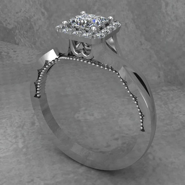 Princess Cut Moissanite Halo Diamond Vintage Engagement Ring, Moissanite Wedding Ring, Silver Moissanite Diamond Women Ring, Proposal Gold Ring For Her