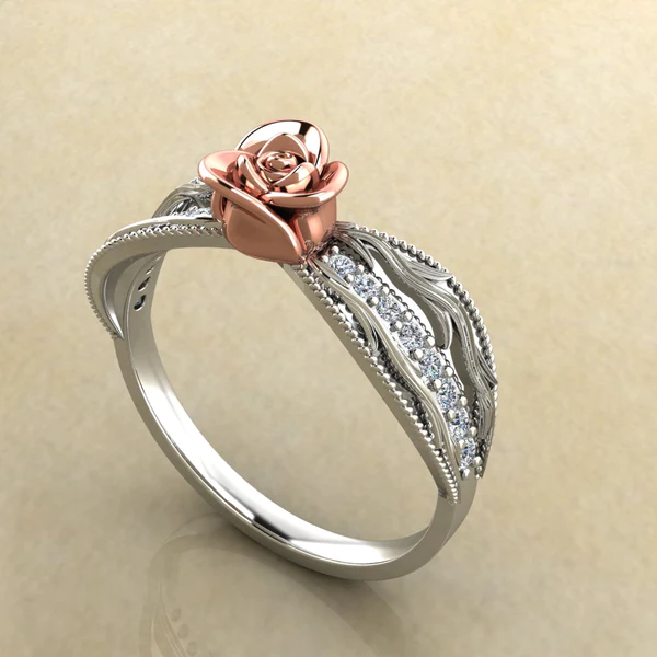 Round Moissanite Diamond Rose Shape Engagement Ring, Moissanite Diamond Engagement Ring, Sterling Silver Wedding Ring For Bridal, Solid Gold Anniversary Ring Gift For Her