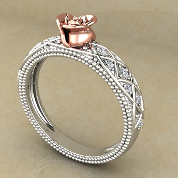 Round Moissanite Diamond Rose Shape Engagement Ring, Moissanite Diamond Engagement Ring, Sterling Silver Wedding Ring For Bridal, Solid Gold Anniversary Ring Gift For Her