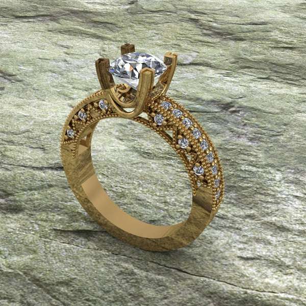 Round Cut Moissanite Solitaire Diamond Vintage Engagement Ring, Moissanite Wedding Ring, Silver Moissanite Diamond Women Ring, Proposal Gold Ring For Her