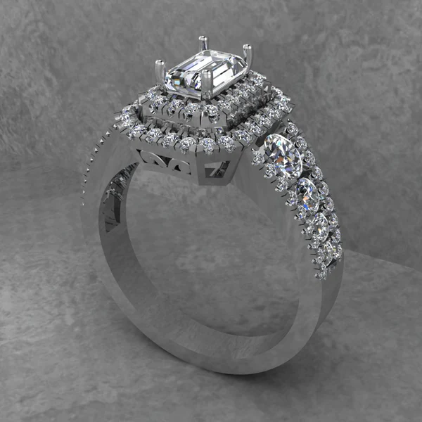 04_633804ac-b83e-4b0f-9168-f8ca39d7727d_600x600 Emerald Cut Moissanite Double Halo Diamond Vintage Engagement Ring, Moissanite Wedding Ring, Silver Moissanite Diamond Women Ring, Proposal Gold Ring For Her