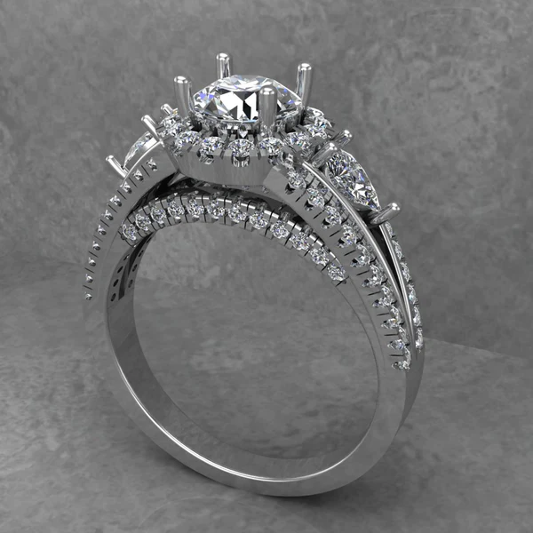 Round & Pear Moissanite Halo Diamond Vintage Engagement Ring, Moissanite Wedding Ring, Silver Moissanite Diamond Women Ring, Proposal Gold Ring For Her