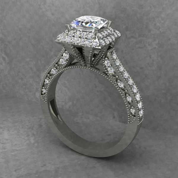 04_6877f662-be5a-4484-bb1b-b1f1cdd5987b_600x600 Princess Cut Moissanite Double Halo Diamond Vintage Engagement Ring, Moissanite Wedding Ring, Silver Moissanite Diamond Women Ring, Proposal Gold Ring For Her