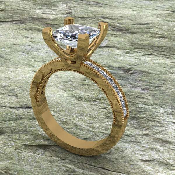 Princess Cut Moissanite Solitaire Diamond Vintage Engagement Ring, Moissanite Wedding Ring, Silver Moissanite Diamond Women Ring, Proposal Gold Ring For Her