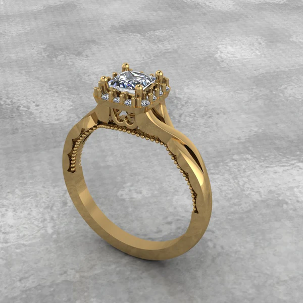 Princess Moissanite Halo Diamond Vintage Engagement Ring, Moissanite Wedding Ring, Silver Moissanite Diamond Women Ring, Proposal Gold Ring For Her