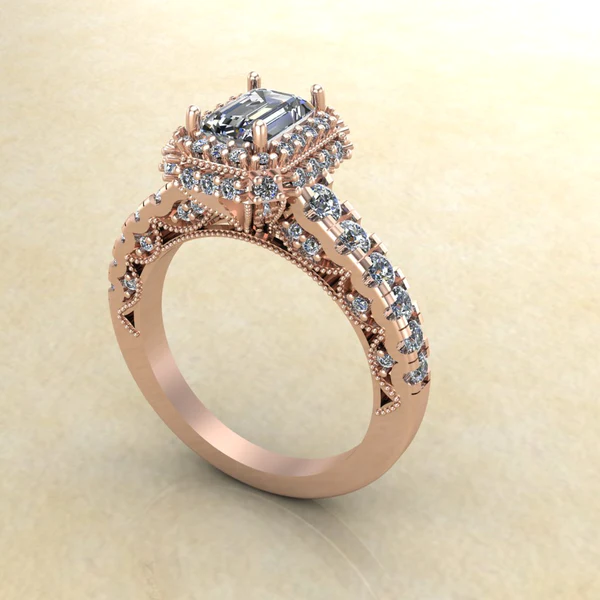 Emerald Cut Moissanite Halo Diamond Vintage Engagement Ring, Moissanite Wedding Ring, Silver Moissanite Diamond Women Ring, Proposal Gold Ring For Her