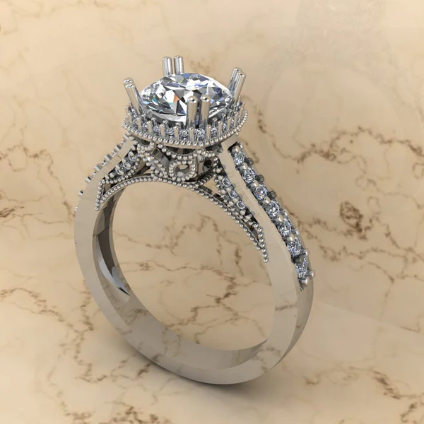 Round Moissanite Halo Diamond Vintage Engagement Ring, Moissanite Wedding Ring, Silver Moissanite Diamond Women Ring, Proposal Gold Ring For Her