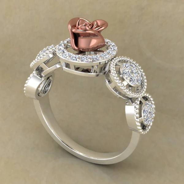 Round Moissanite Diamond Rose Shape Engagement Ring, Moissanite Diamond Engagement Ring, Sterling Silver Wedding Ring For Bridal, Solid Gold Anniversary Ring Gift For Her