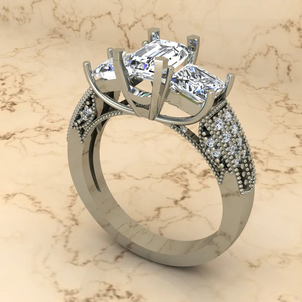 04_dc60158a-b86c-4304-8ab2-364e3b114486_600x600 Emerald & Princess Moissanite 3 Stone Solitaire Diamond Vintage Engagement Ring, Moissanite Wedding Ring, Silver Moissanite Diamond Women Ring, Proposal Gold Ring For Her