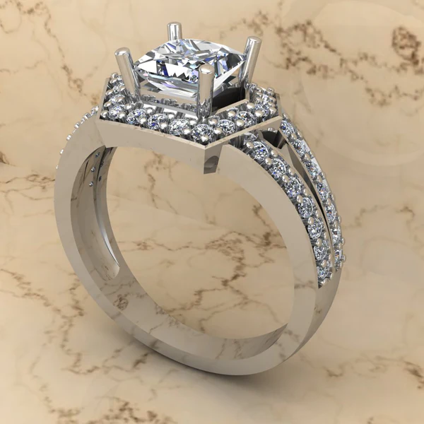 Princess Moissanite Halo Diamond Vintage Engagement Ring, Moissanite Wedding Ring, Silver Moissanite Diamond Women Ring, Proposal Gold Ring For Her