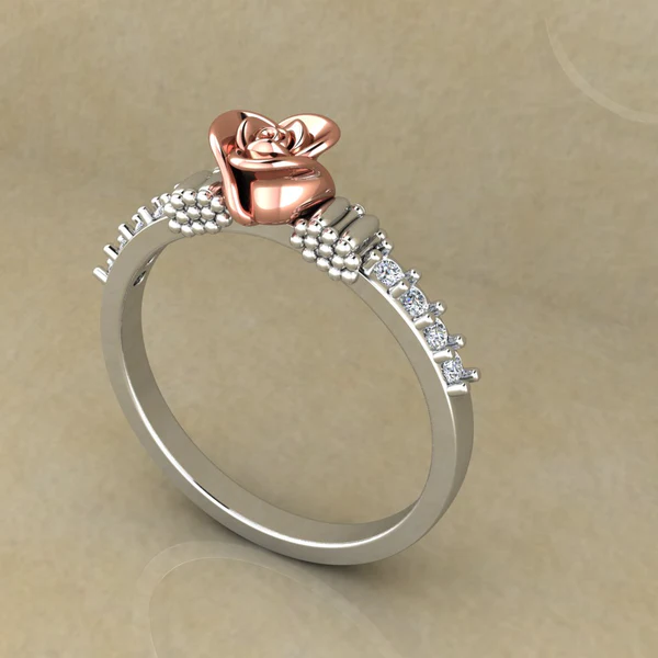 Round Moissanite Diamond Rose Shape Engagement Ring, Moissanite Diamond Engagement Ring, Sterling Silver Wedding Ring For Bridal, Solid Gold Anniversary Ring Gift For Her