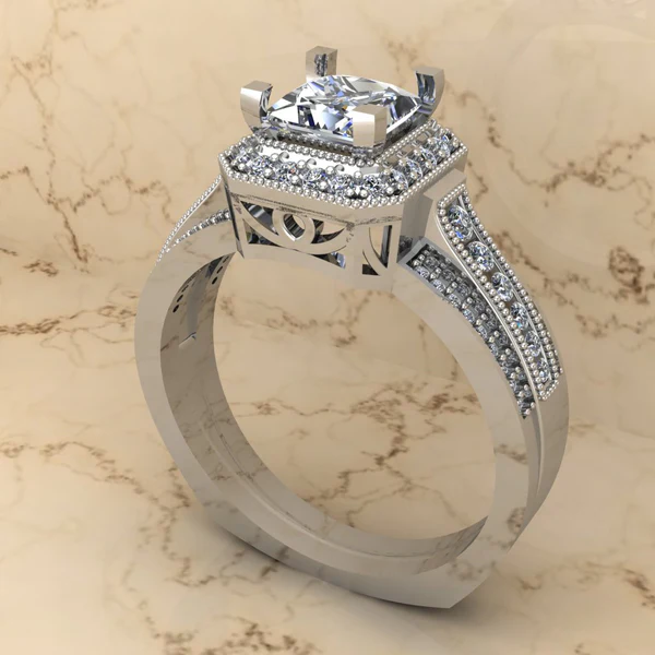 Princess Moissanite Halo Diamond Vintage Engagement Ring, Moissanite Wedding Ring, Silver Moissanite Diamond Women Ring, Proposal Gold Ring For Her