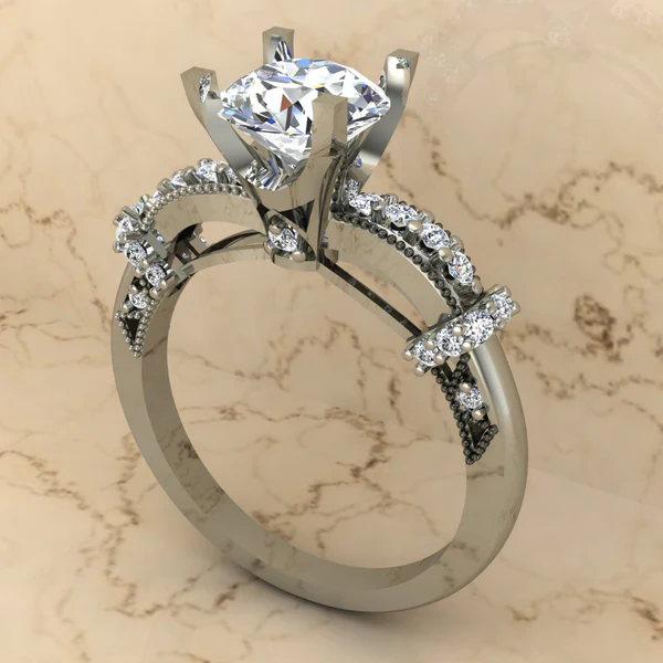 Round Moissanite Solitaire Diamond Vintage Engagement Ring, Moissanite Wedding Ring, Silver Moissanite Diamond Women Ring, Proposal Gold Ring For Her