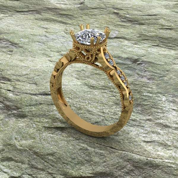 Round Cut Moissanite Solitaire Diamond Vintage Engagement Ring, Moissanite Wedding Ring, Silver Moissanite Diamond Women Ring, Proposal Gold Ring For Her