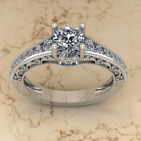 Round Moissanite Solitaire Diamond Vintage Engagement Ring, Moissanite Wedding Ring, Silver Moissanite Diamond Women Ring, Proposal Gold Ring For Her