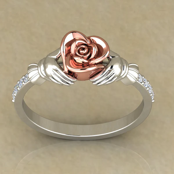 Round Moissanite Diamond Rose Shape Engagement Ring, Moissanite Diamond Engagement Ring, Sterling Silver Wedding Ring For Bridal, Solid Gold Anniversary Ring Gift For Her