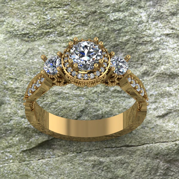 Round Cut Moissanite 3 Stone Hidden Halo Diamond Vintage Engagement Ring, Moissanite Wedding Ring, Silver Moissanite Diamond Women Ring, Proposal Gold Ring For Her