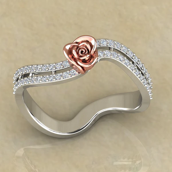 Round Moissanite Diamond Rose Shape Engagement Ring, Moissanite Diamond Engagement Ring, Sterling Silver Wedding Ring For Bridal, Solid Gold Anniversary Ring Gift For Her