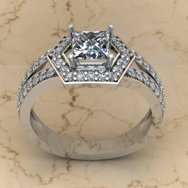 Princess Moissanite Halo Diamond Vintage Engagement Ring, Moissanite Wedding Ring, Silver Moissanite Diamond Women Ring, Proposal Gold Ring For Her