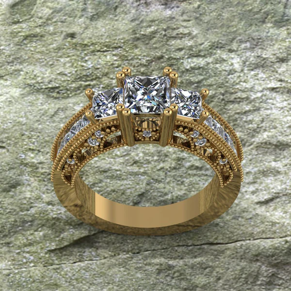 Princess Cut Moissanite Solitaire 3 Stone Diamond Vintage Engagement Ring, Moissanite Wedding Ring, Silver Moissanite Diamond Women Ring, Proposal Gold Ring For Her