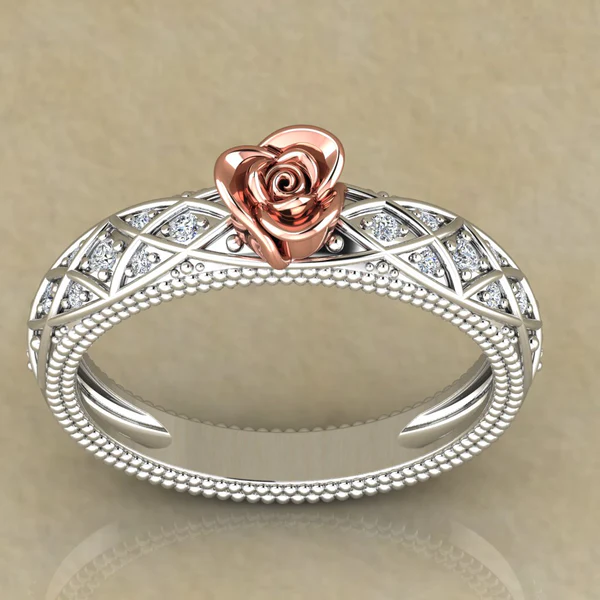 Round Moissanite Diamond Rose Shape Engagement Ring, Moissanite Diamond Engagement Ring, Sterling Silver Wedding Ring For Bridal, Solid Gold Anniversary Ring Gift For Her